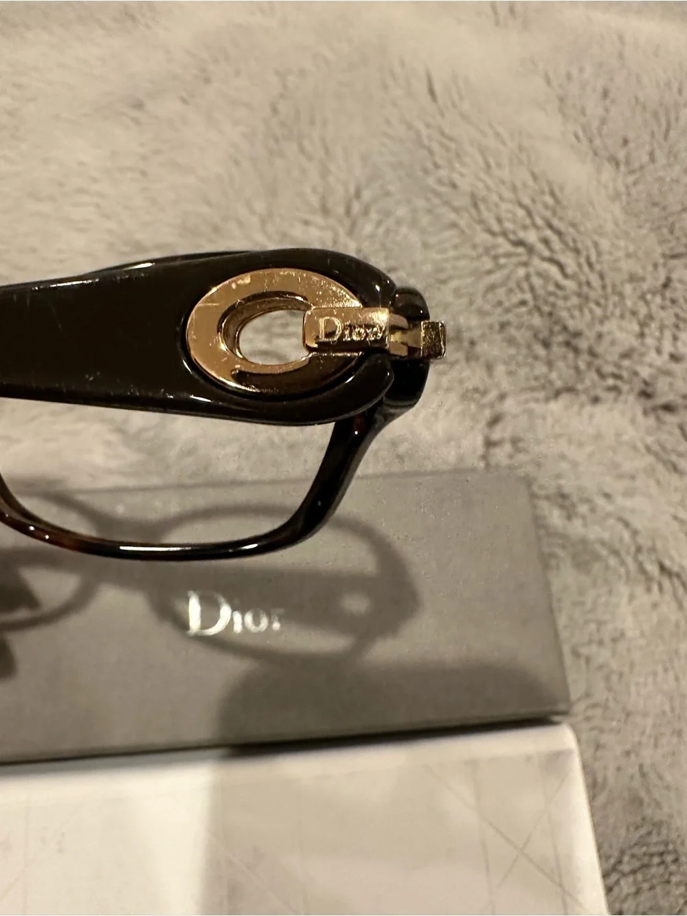 Dior Women's Dark Tortoiseshell Rectangle Optical Glasses with Gold Accents